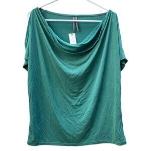 NEW Anthropologie Cupro Drape Cold Shoulder Top Green Short Sleeve Women's Small